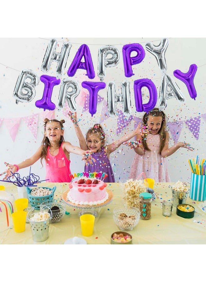 TONIFUL Happy Birthday Balloons with Ribbon Straw, 16 Inch Mylar Letters Balloons Sign Banner Bunting Reusable for Girls Boys Kids & Adults Party Decorations Supplies（Purple Silver） - Image 4