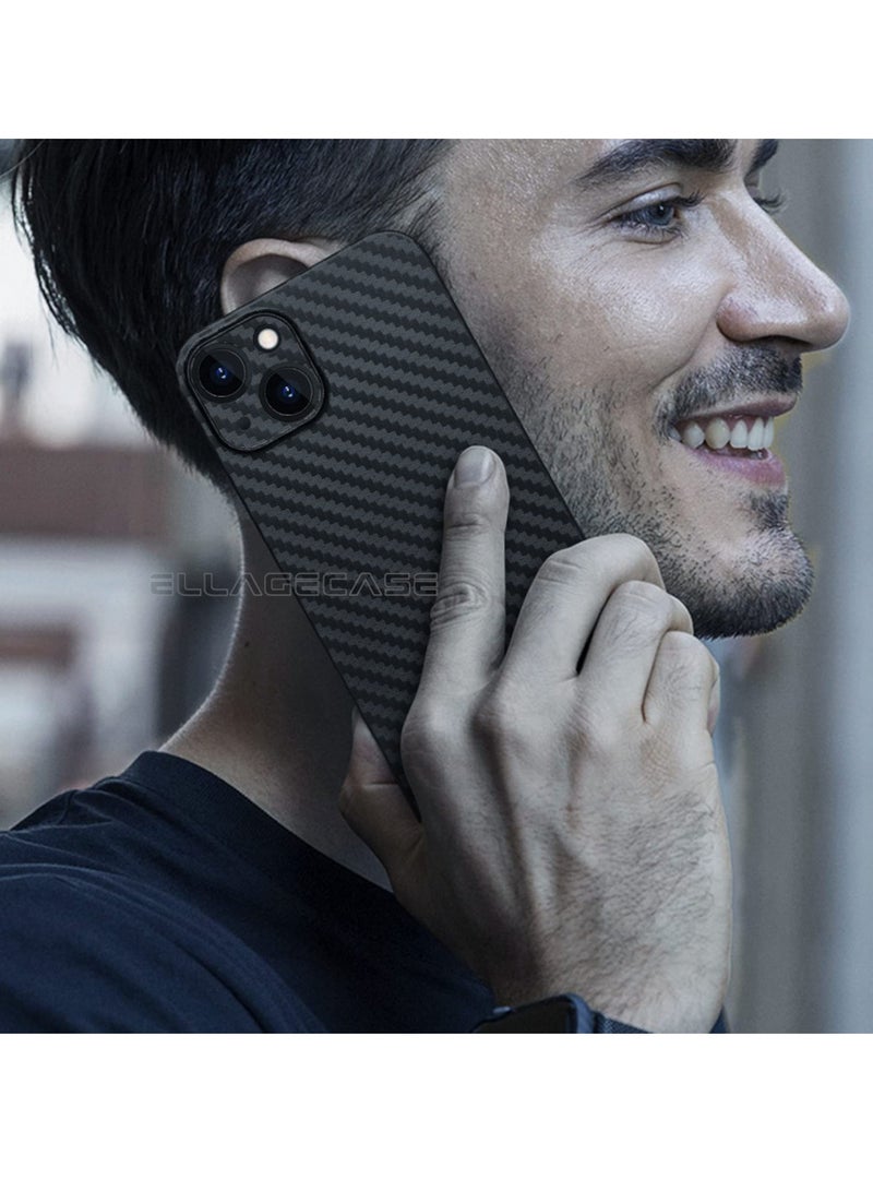 ELLAGECASE حافظة لجهاز آيفون 14 بلس، كربون أسود، حماية قوية للكاميرا، رقيقة وخفيفة الوزن، كربون مغطى بالبلاستيك، متوافقة مع ماغسيف والشحن اللاسلكي - Image 2