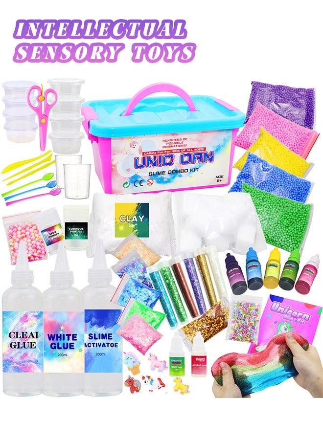 DIY Slime Kit for Kids – Creative Fluffy Slime Making Set with Glitter, Foam Balls, Pigments, Unicorn Charms & Tools – Safe Non-Toxic Toy Gift for Girls and Boys Ages 5+ - Image 3