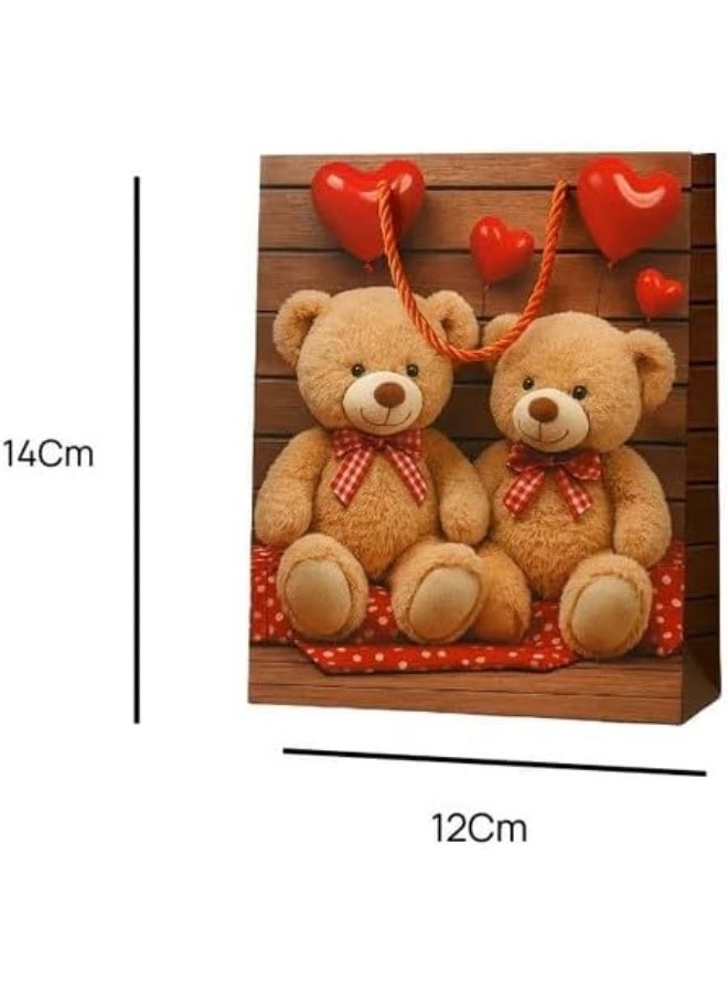 DAY TO DAY Two Teddy With Hearts Printed Kraft Paper Gift Bag With Twisted Rope Handle 12X1X14CM