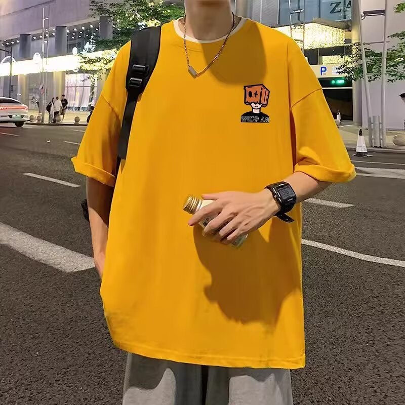 Short-Sleeved Loose T-Shirt Five Handsome Students 2024 Casual Half-Sleeve Cartoon Hong Kong Style Boys Fashion Brand