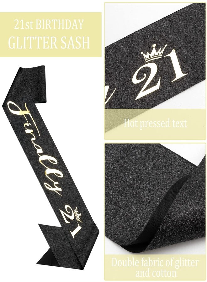 Semato Finally 21 'Finally 21' Black Birthday Sash and Gold Rhinestone Crown Tiara Set for Her 21st Birthday Party Favor Supplies - Image 3