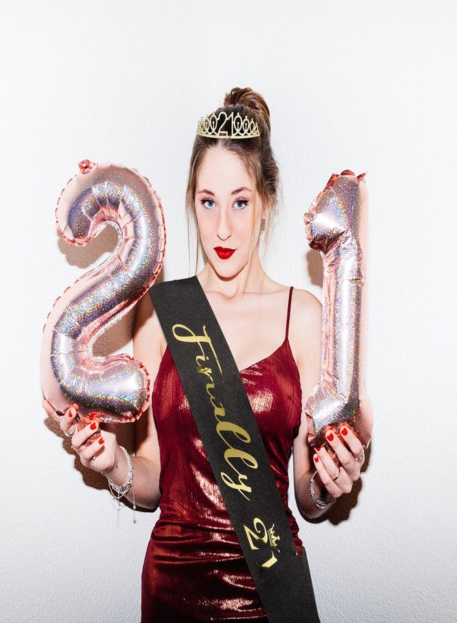 Semato Finally 21 'Finally 21' Black Birthday Sash and Gold Rhinestone Crown Tiara Set for Her 21st Birthday Party Favor Supplies - Image 5