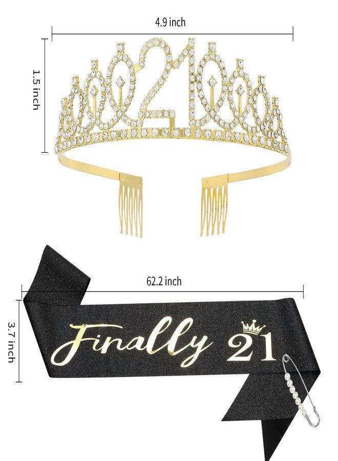 Semato Finally 21 'Finally 21' Black Birthday Sash and Gold Rhinestone Crown Tiara Set for Her 21st Birthday Party Favor Supplies - Image 2