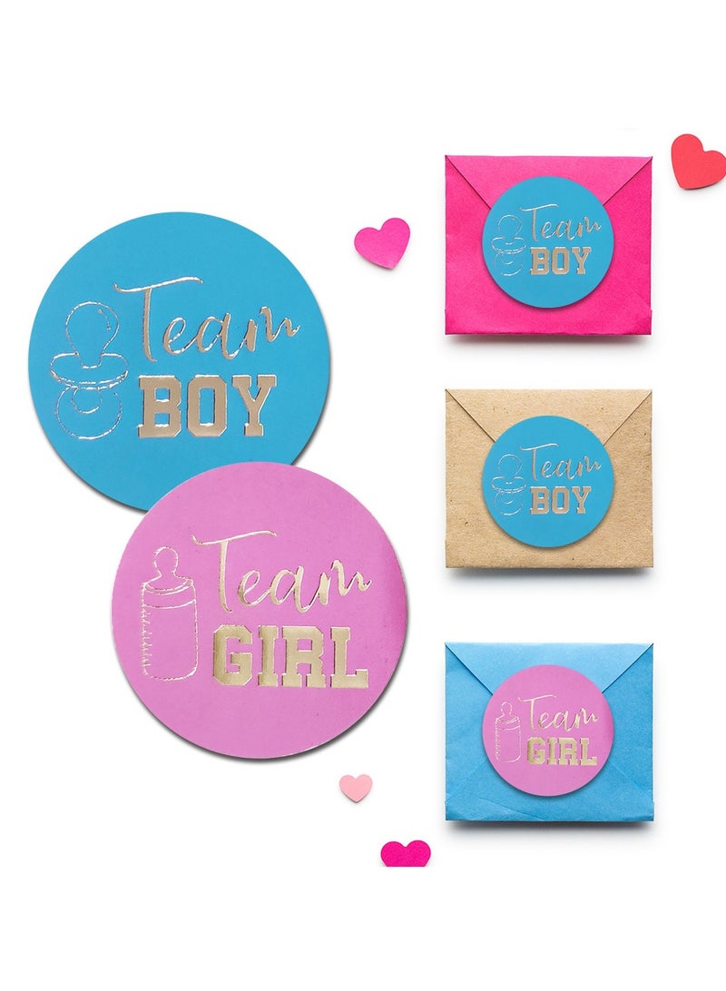 Joshberg 48pcs Gender Reveal Stickers Team Boy or Team Girl for Baby Shower Envelope Gift Decorations  - Image 1