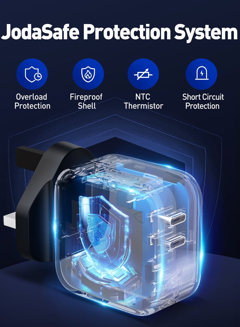 جودا شاحن جداري بقوة 50 واط بمنفذين تايب سي – اسود شاحن سريع 50W ⚡شاحن GaN 50W ⚡شاحن جودا Type-C مزدوج 🔌شاحن USB Type-C مزدوج 🔋شاحن مدمج 50 وات 📱شاحن 50W للهواتف 📱⚡محول GaN مزدوج ⚡🔋شاحن للأجهزة المحمولة 📱💻شاحن لجهاز المحمول 50W 📱🔋شاحن شحن سريع 50 وات ⚡💨شاحن للهواتف الذكية 📱شاحن للتابلت والساعات الذكية ⌚📱فيش جودا للشحن السريع 50W ⚡🔌 - Image 2