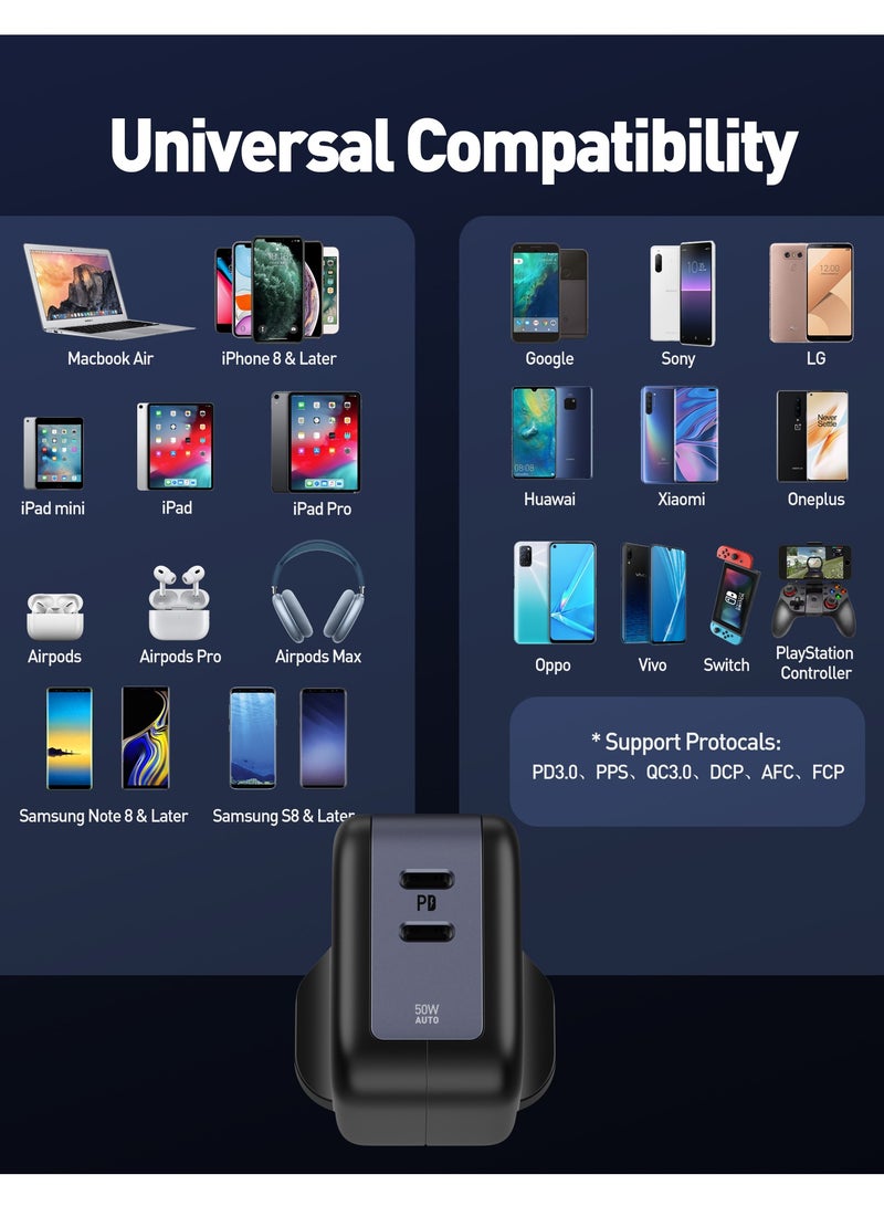 جودا شاحن جداري بقوة 50 واط بمنفذين تايب سي – اسود شاحن سريع 50W ⚡شاحن GaN 50W ⚡شاحن جودا Type-C مزدوج 🔌شاحن USB Type-C مزدوج 🔋شاحن مدمج 50 وات 📱شاحن 50W للهواتف 📱⚡محول GaN مزدوج ⚡🔋شاحن للأجهزة المحمولة 📱💻شاحن لجهاز المحمول 50W 📱🔋شاحن شحن سريع 50 وات ⚡💨شاحن للهواتف الذكية 📱شاحن للتابلت والساعات الذكية ⌚📱فيش جودا للشحن السريع 50W ⚡🔌 - Image 4