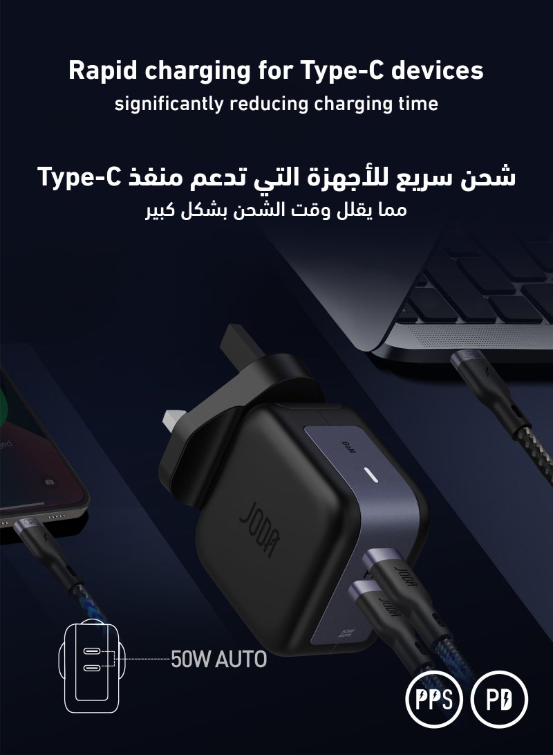 JODA 50W Dual USB Type-C Wall Charger – Black 50W Fast Charger ⚡50W GaN Charger ⚡JODA Dual Type-C Charger 🔌Dual USB Type-C Charger 🔋50W Compact Charger 📱50W Charger for Phones 📱⚡Dual GaN Adapter ⚡🔋Charger for Mobile Devices 📱💻50W Charger for Mobile Phones 📱🔋50W Fast Charging Charger ⚡💨Charger for Smartphones 📱📲Charger for Tablets and Smartwatches ⌚📱JODA 50W Fast Charging Plug ⚡🔌 - Image 3