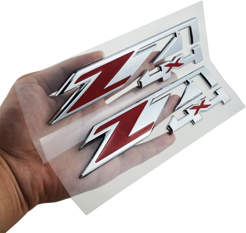 Z71 Emblems: 2pcs Silver Red Premium Red Chrome Finish - Weatherproof Permanent Installation 4x4 Emblems for Silverado Sierra Tahoe Truck Owners - Image 1