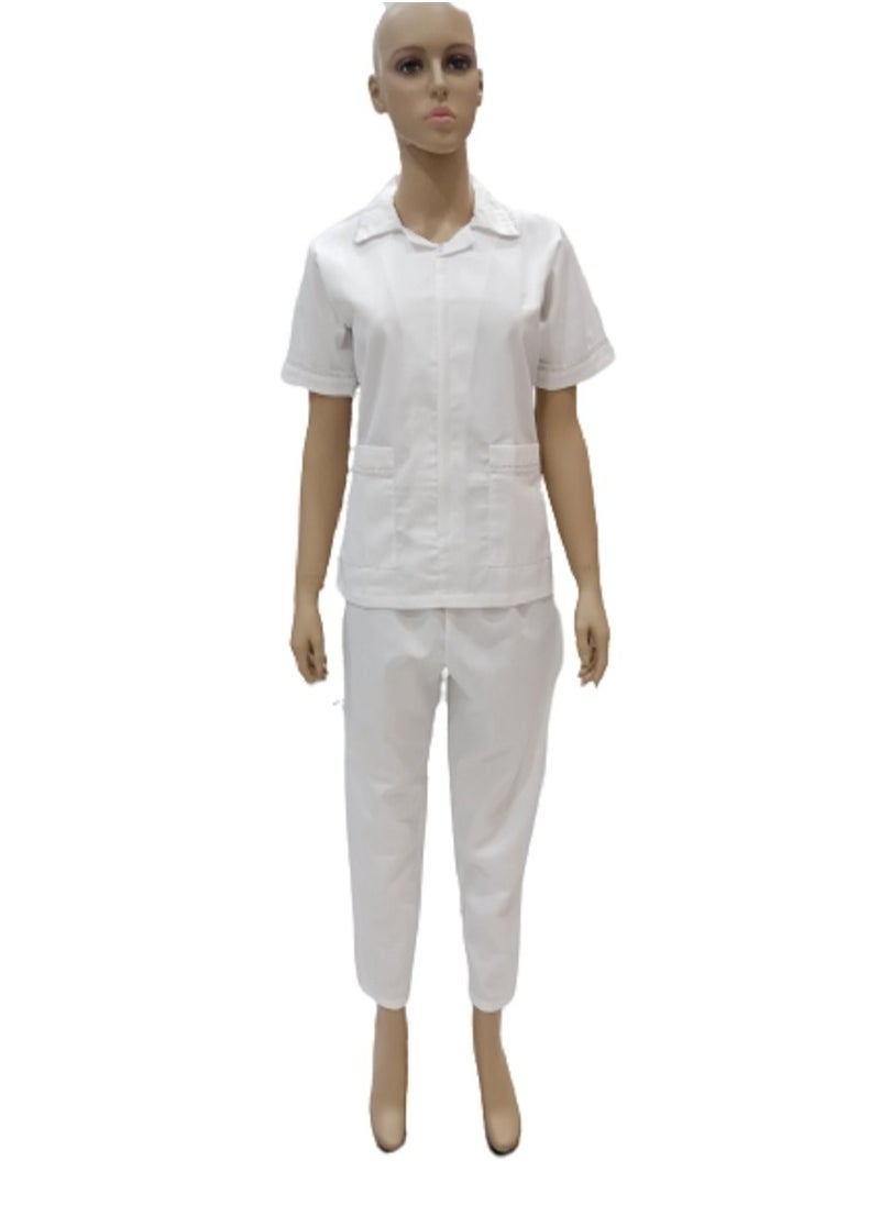 Rannah's Closet - Maid Uniform with Zipper Top and Pants White Domestic Helper Uniform - Image 1