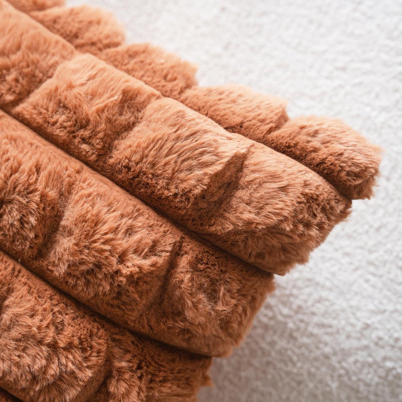 Neelvin Brown Faux Fur Cozy Soft Plaid Decorative Throw Pillow Covers 18x18 inch Set of 2,Velvet Pillowcase Cushion Case for Sofa Couch - Image 5