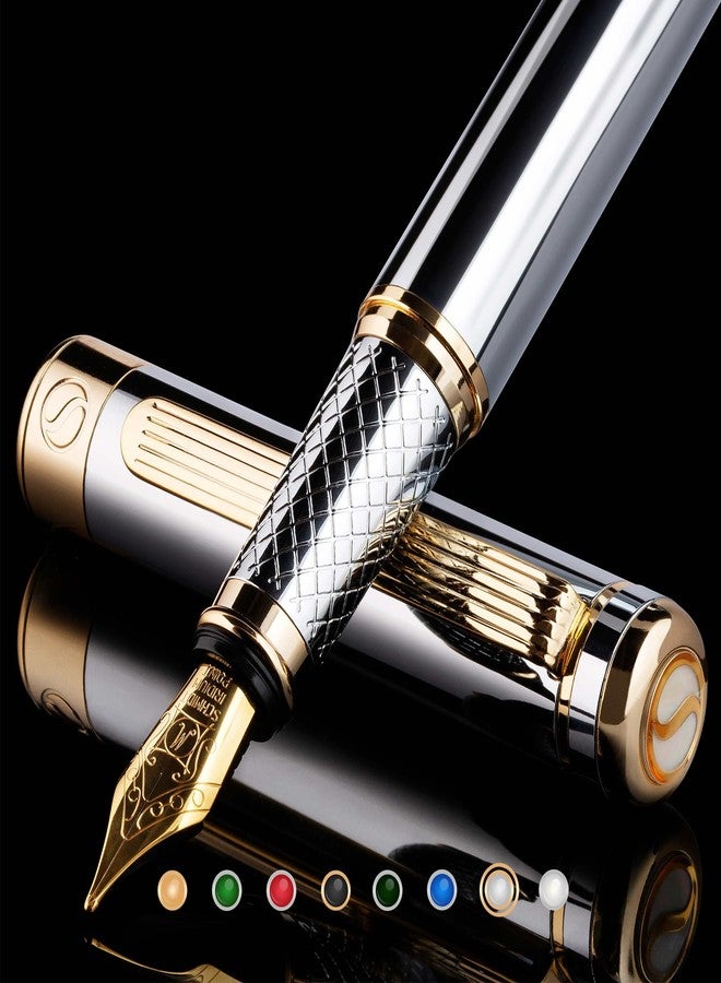 Scriveiner Chrome Fountain Pen – Stunning Award-Winning Luxury Pen, Schmidt Nib (Medium), Best Pen Gift Set for Men & Women, Professional, Executive, Office, Nice Pens - Image 1