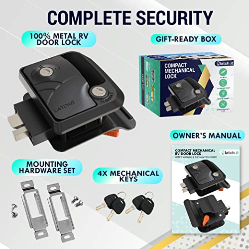 LATCH.IT Rv Door Locks & Rv Trailer Door Latch | Mini Mechanical Lock Replacement | Travel Trailer Entry Latch | 100% Metal Camper Lock with 2 Keys (Fits 2.75" x 3.75") - Image 3