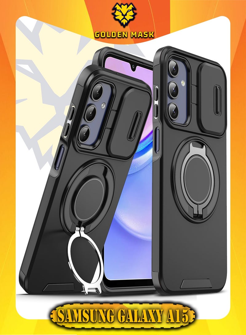 GOLDEN MASK For Samsung Galaxy A15 Sliding Camshield Ring Holder Phone Case (Black)