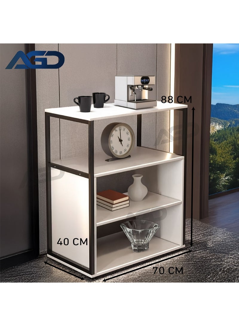 AGD Console Entry Table, Coffee Corner Table, 4-Shelf Side Table Meets All Your Needs 70*40*88 cm - White/Black - Image 5