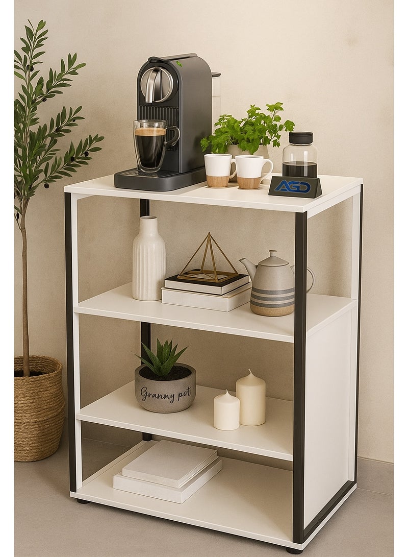 AGD Console Entry Table, Coffee Corner Table, 4-Shelf Side Table Meets All Your Needs 70*40*88 cm - White/Black - Image 2