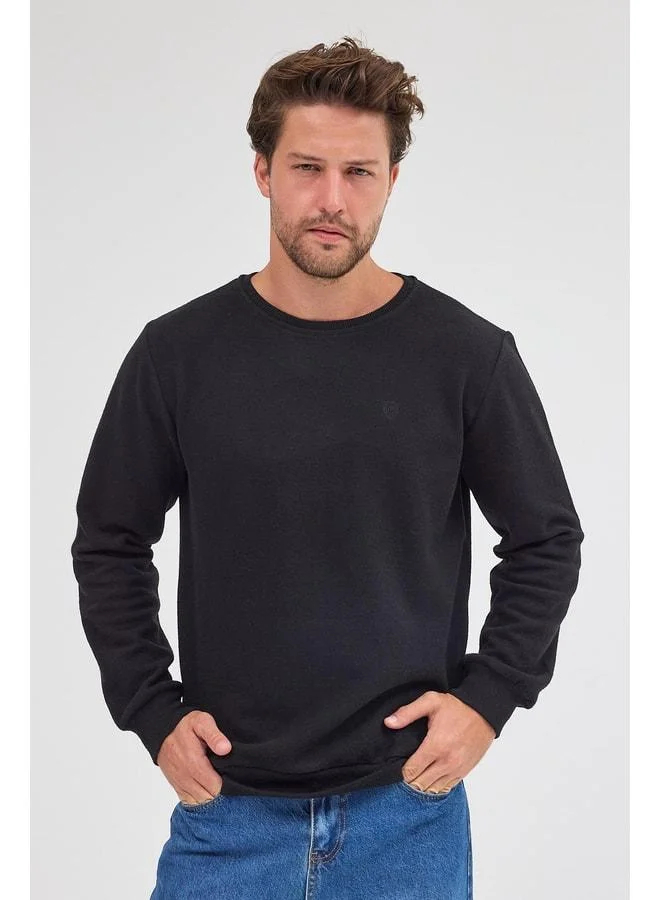 Mmetalic  Men's Black Standard Fit Regular Cut Cotton Basic Crew Neck Sweatshirt for Men | Best Price UAE