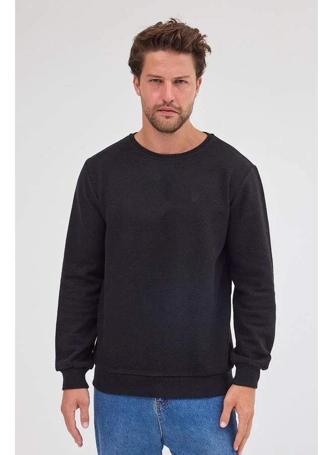 Men's Black Standard Fit Regular Cut Cotton Basic Crew Neck Sweatshirt