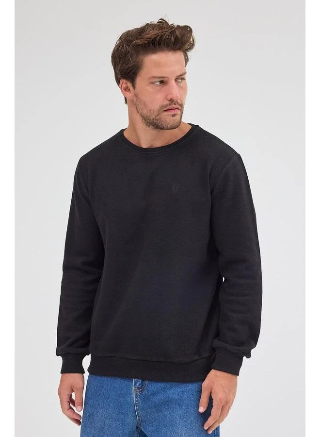 Mmetalic  Men's Black Standard Fit Regular Cut Cotton Basic Crew Neck Sweatshirt for Men | Best Price UAE