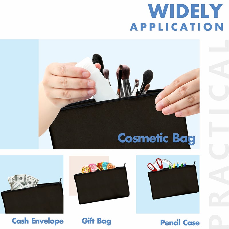 Vantasii 8 Pack Canvas Pencil Pouch, DIY Craft Zipper Bags Blank Makeup Bags Multifunctional Pouches Pencil Case for Cosmetic Toiletry Stationary (Black, 8.3â€ x 4.7â€) - Image 5