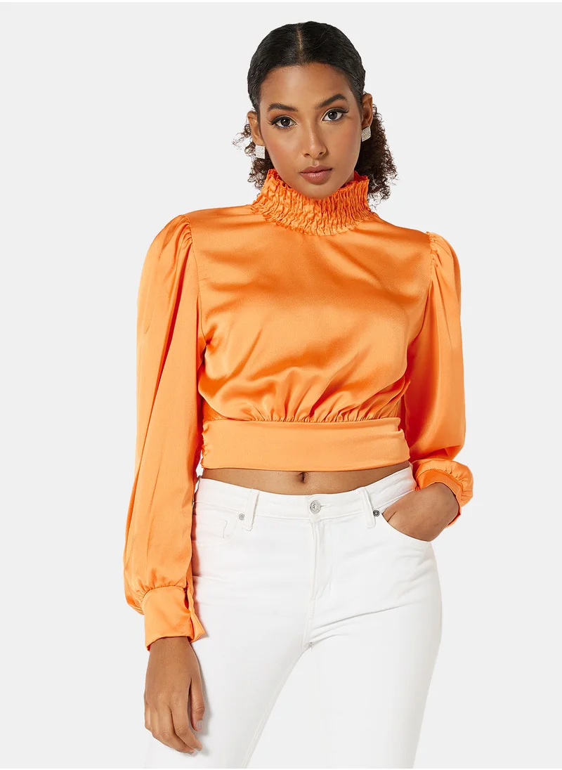 FEMME LUXE Open Back Satin Crop Top