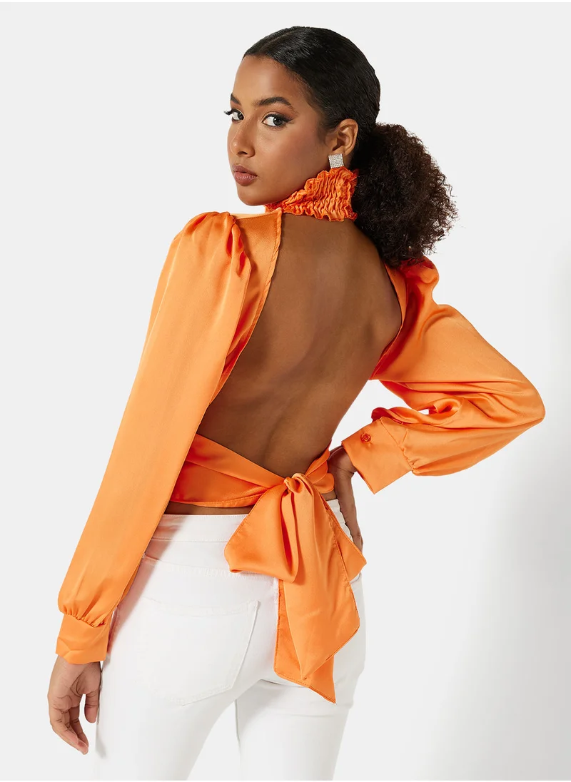 FEMME LUXE Open Back Satin Crop Top