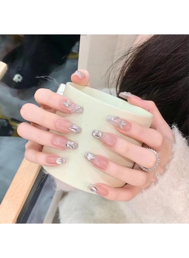 Bluejw Hand-Wearing Nail Pieces Advanced Sense White Fake Nail Nail Pieces Explosive Ins Wind Broken Diamond Butterfly Special Patch - Image 4
