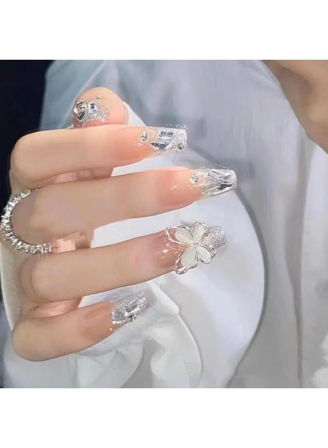 Bluejw Hand-Wearing Nail Pieces Advanced Sense White Fake Nail Nail Pieces Explosive Ins Wind Broken Diamond Butterfly Special Patch - Image 3