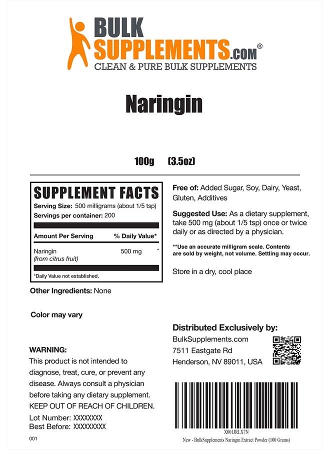 BULKSUPPLEMENTS.COM Naringin Extract Powder - Dietary Supplement, Sourced from Citrus Fruit - Gluten Free - 500mg per Serving, 200 Servings (100 Grams - 3.5 oz) - Image 2