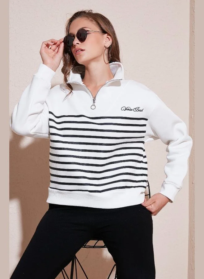 Lela Lela Stretch Oversize Fit Half Zipper Stand Collar Sweat Women's SWEAT 5865883