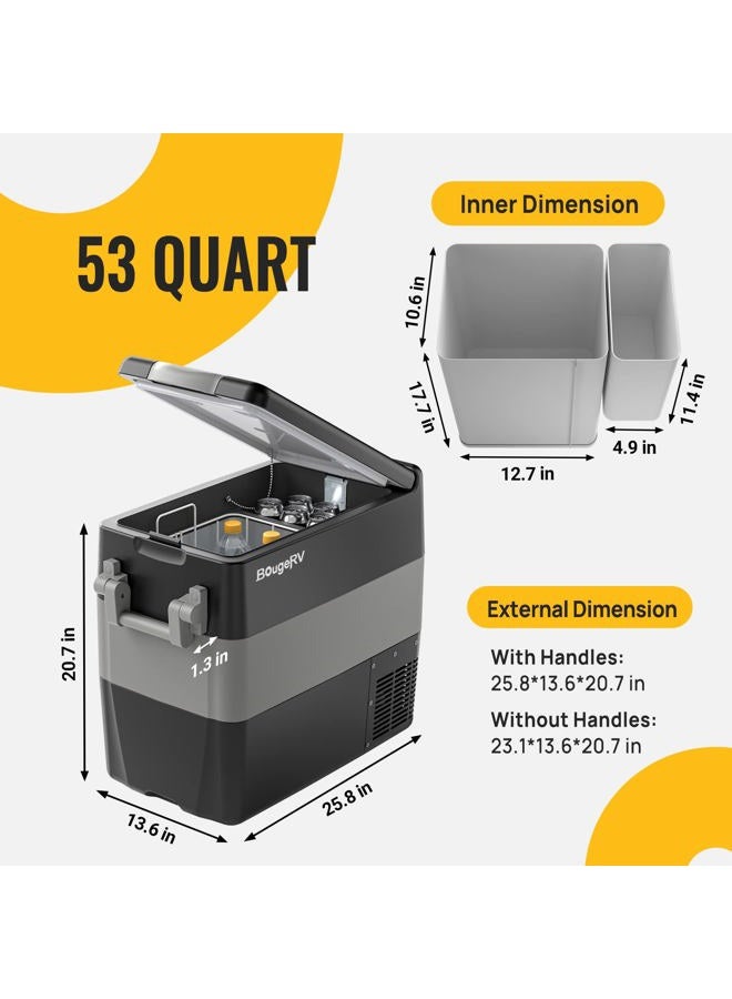 BougeRV 12V Portable Refrigerator Fridge Freezer Portable Car Fridge 53 Quart Electric Cooler12V/24V DC 110~240 V AC for RV Truck Jeep Pickup SUV Van Boat Camping Tailgating Road Trip Outdoor Travel - Image 2