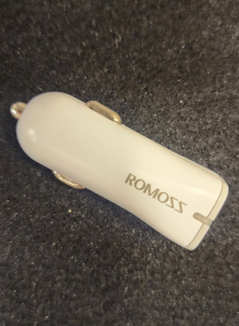 ROMOSS 17W 2-Ports Fast Car Charger USB-A For tablets / Phones White Color. - Image 1