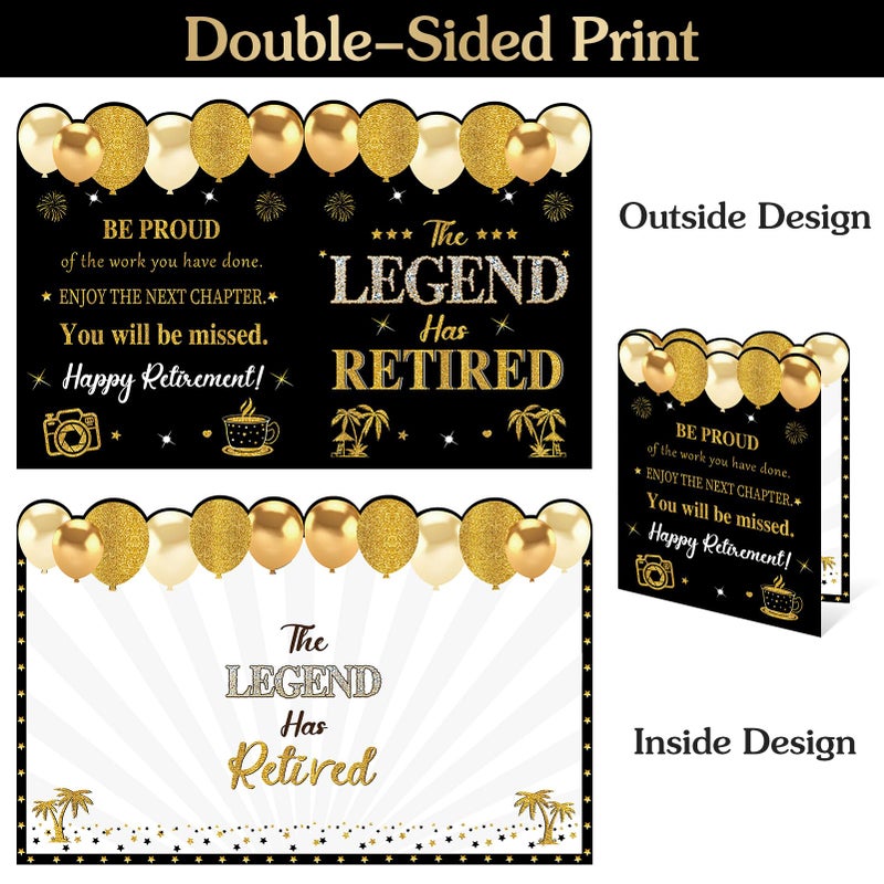 Uiorgui Retirement Card for Man Woman, Black Gold Large Retirement Card for Signing Jumbo The Legend Has Retired Guest Book Greeting Card with Envelope Retired Decorations Gift - Image 2