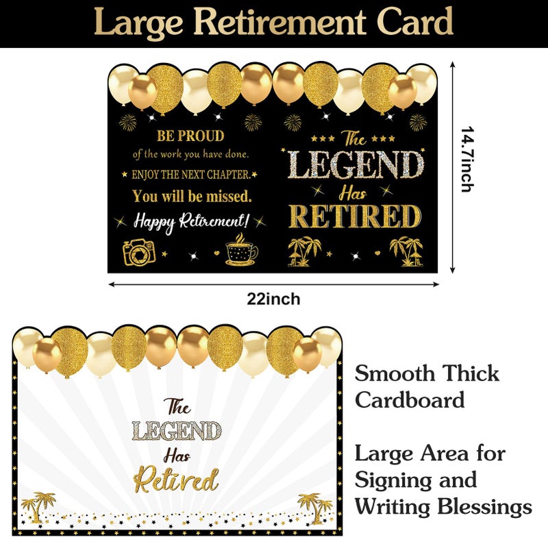 Uiorgui Retirement Card for Man Woman, Black Gold Large Retirement Card for Signing Jumbo The Legend Has Retired Guest Book Greeting Card with Envelope Retired Decorations Gift - Image 3
