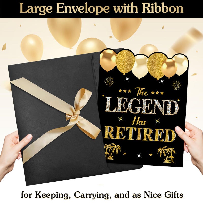 Uiorgui Retirement Card for Man Woman, Black Gold Large Retirement Card for Signing Jumbo The Legend Has Retired Guest Book Greeting Card with Envelope Retired Decorations Gift - Image 4