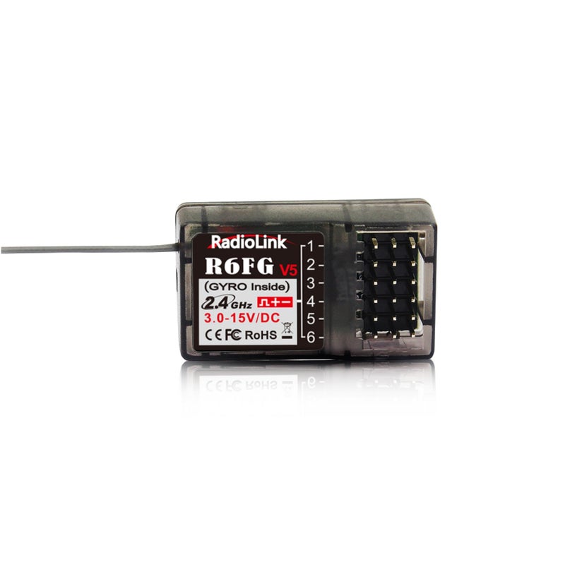 RADIOLINK راديو لينك R6FG جهاز استقبال RC 2.4 جيجاهرتز مع جيروسكوب مدمج 6 قنوات مدى طويل يصل إلى 400 م للسيارات والقوارب متوافق مع RC8X/RC6GS V3/RC4GS V3/T8FB/T8S/T16D/T12D - Image 1