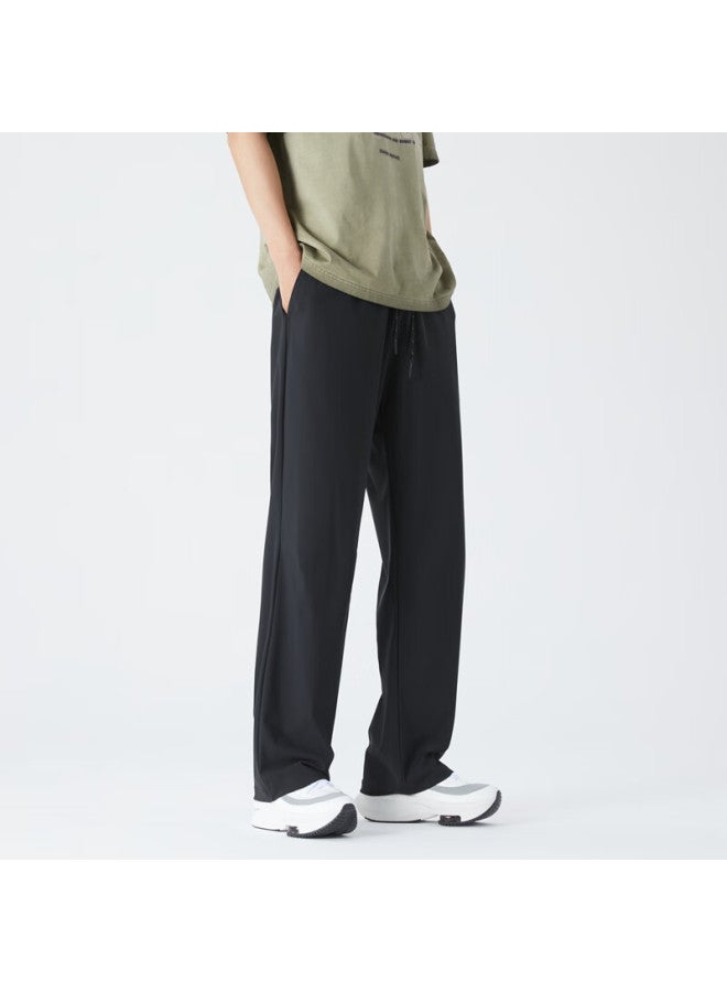 Poum Ice Silk Straight-leg Pants For Men, Summer Loose-fit Sports Quick-dry Breathable Draping Wide-leg Trousers Mdk9902 Black 2XL - Image 2