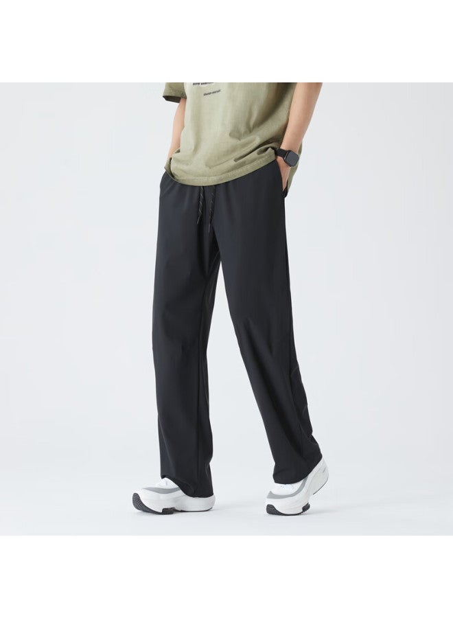 Poum Ice Silk Straight-leg Pants For Men, Summer Loose-fit Sports Quick-dry Breathable Draping Wide-leg Trousers Mdk9902 Black 2XL - Image 1