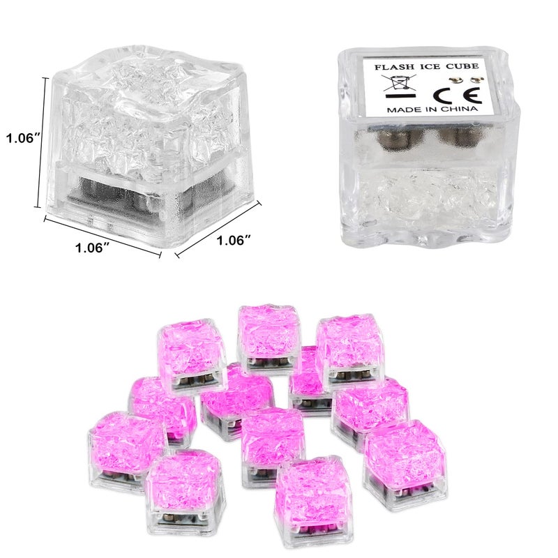 Nonley Light Up Ice Cubes for Drinks, 12 PCS Pink LED Ice Cubes Liquid Activated, Glow in The Dark Waterproof Ice Cubes for Home Bar Supplies Summer Party Wedding Decor - Image 3