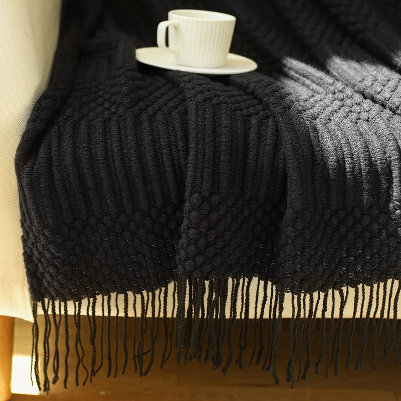 Blagic Knitted Throw Blanket for Couch  Bed and Sofa. Super Soft Blanket with Tassels  Black Throw Blanket  50 x 60 Inches Lightweight & Cosy Home Decor - Image 3