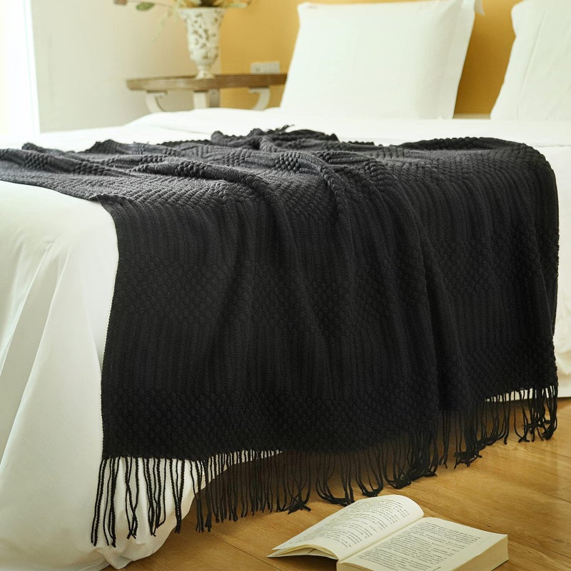 Blagic Knitted Throw Blanket for Couch  Bed and Sofa. Super Soft Blanket with Tassels  Black Throw Blanket  50 x 60 Inches Lightweight & Cosy Home Decor - Image 2