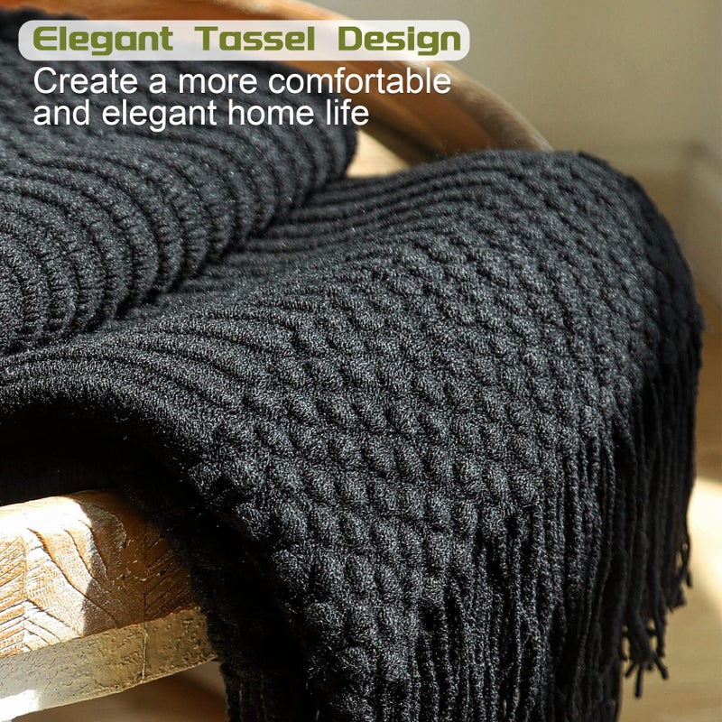 Blagic Knitted Throw Blanket for Couch  Bed and Sofa. Super Soft Blanket with Tassels  Black Throw Blanket  50 x 60 Inches Lightweight & Cosy Home Decor - Image 5