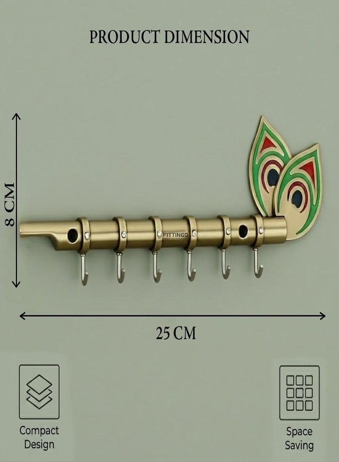 FITTINGO Big Brass Antique Krishna Flute for Key Holder/Key Stand/Keys Hanger Hook/Key Holders for Wall Stylish/Keys Rack Hook/Key Hanging Hooks - Home Decor, Wall Mount - 6 Hooks - (Brass Antique) - Image 2