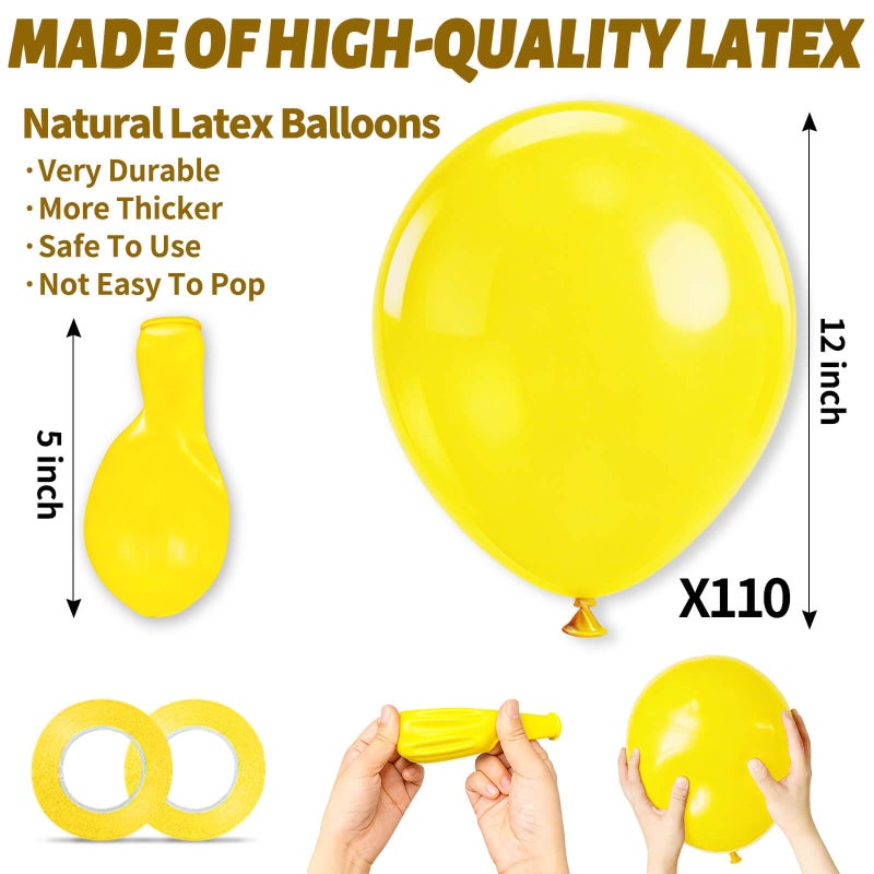 KUULBELA 110pcs Yellow Balloons 12 Inch,Yellow Latex Balloons for Birthday Party Baby Shower Wedding(with 2 Ribbons). - Image 3