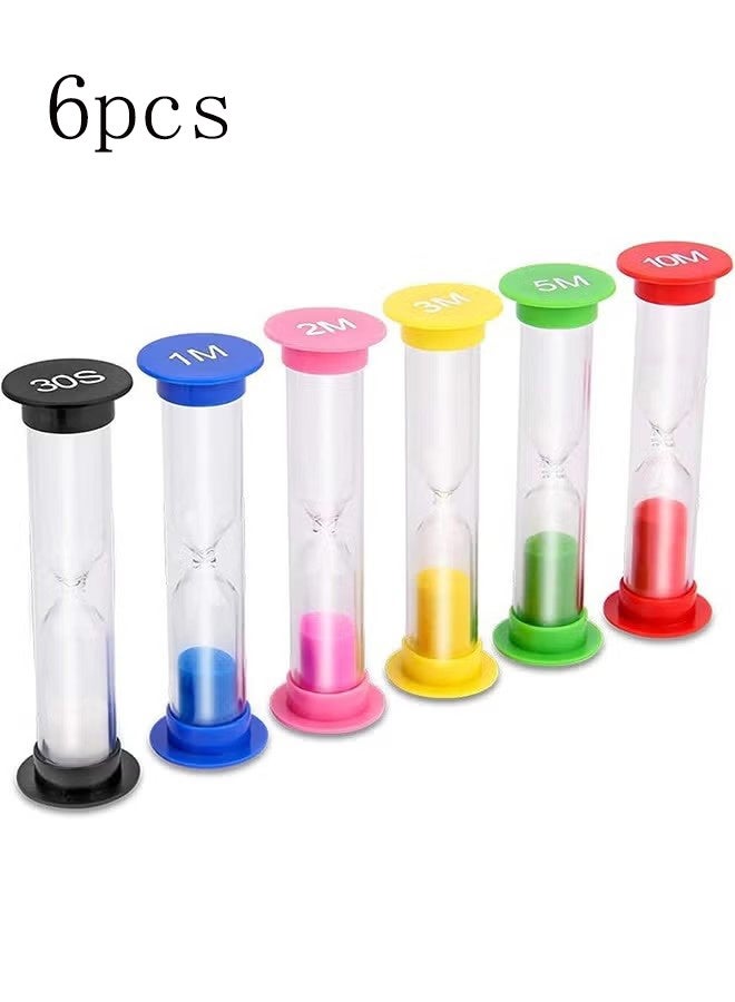 واي جيه موقت رملي مكون من 6 قطع، موقت ساعة رملية ملون 30 ثانية/دقيقة واحدة/دقيقتين/3 دقائق/5 دقائق/10 دقائق موقت رملي لغسل أسنان الأطفال مكتب مدرسة ألعاب الطهي - Image 1