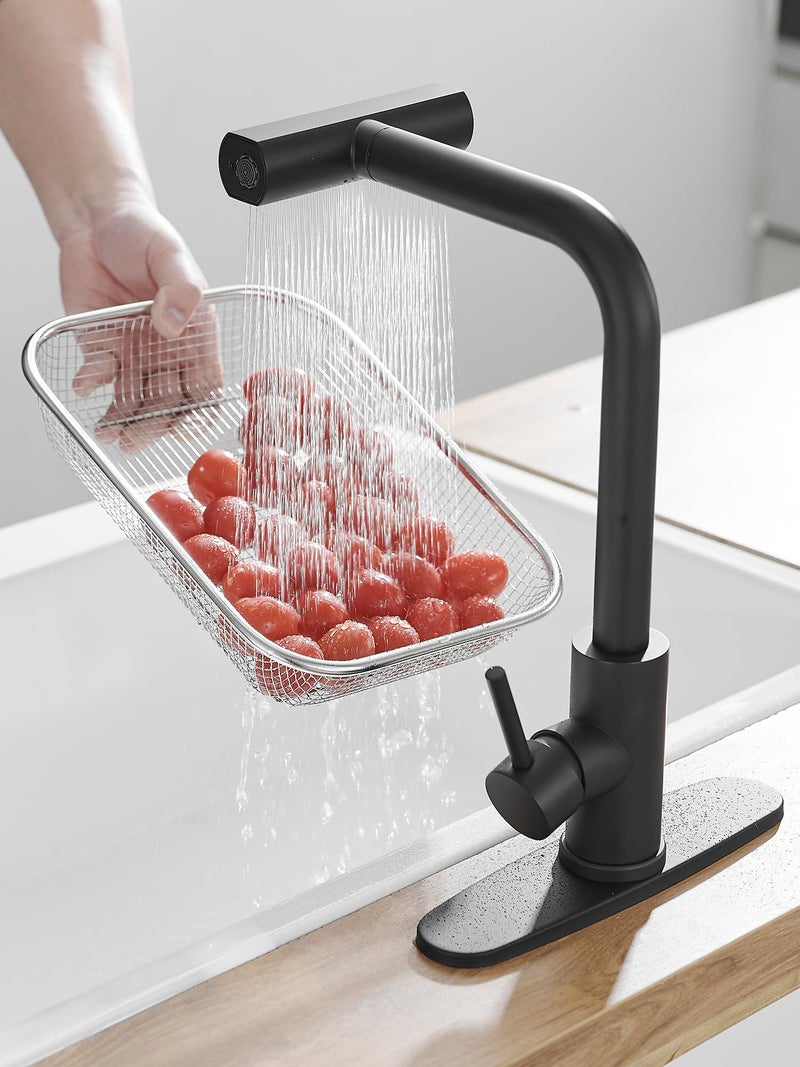 JOOM Black Kitchen Faucets with Pull Down Sprayer,Waterfall Kitchen Sink Faucet,Commercial Utility Stainless Steel Kitchen Faucets,Single Handle Kitchen Sink Faucet with Pull Down Sprayer for 3 Function - Image 4