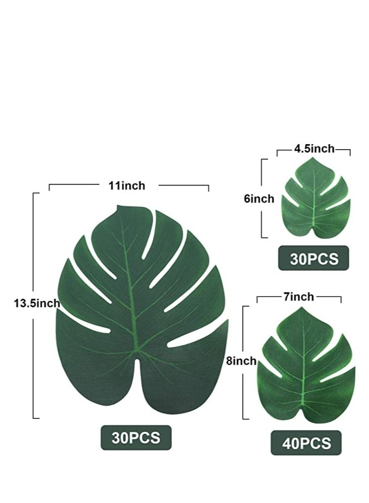 دوبكارت 100 قطعة من أوراق النخيل الاصطناعية ، أوراق نبات استوائية ، أوراق سفاري ، Monstera ، ورقة خضراء كبيرة وهمية من أجل هاواي لواو تيكي ألوها جانغل بيتش ، لوازم تزيين حفلات الشواء (3 أحجام) - Image 2