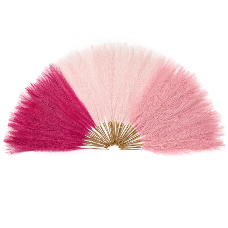 Serwalin 60Pcs Hot Pink & Blush & Pink Pampas Grass Decor, 17.7'' Faux Pampas Grass, Artificial Pompous Grass Bulk Vase Filler Flower Arrangement for Boho Home Wedding Decor - Image 1