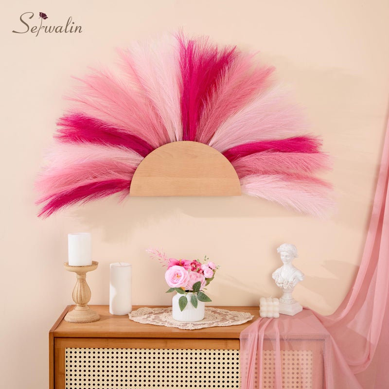 Serwalin 60Pcs Hot Pink & Blush & Pink Pampas Grass Decor, 17.7'' Faux Pampas Grass, Artificial Pompous Grass Bulk Vase Filler Flower Arrangement for Boho Home Wedding Decor - Image 3