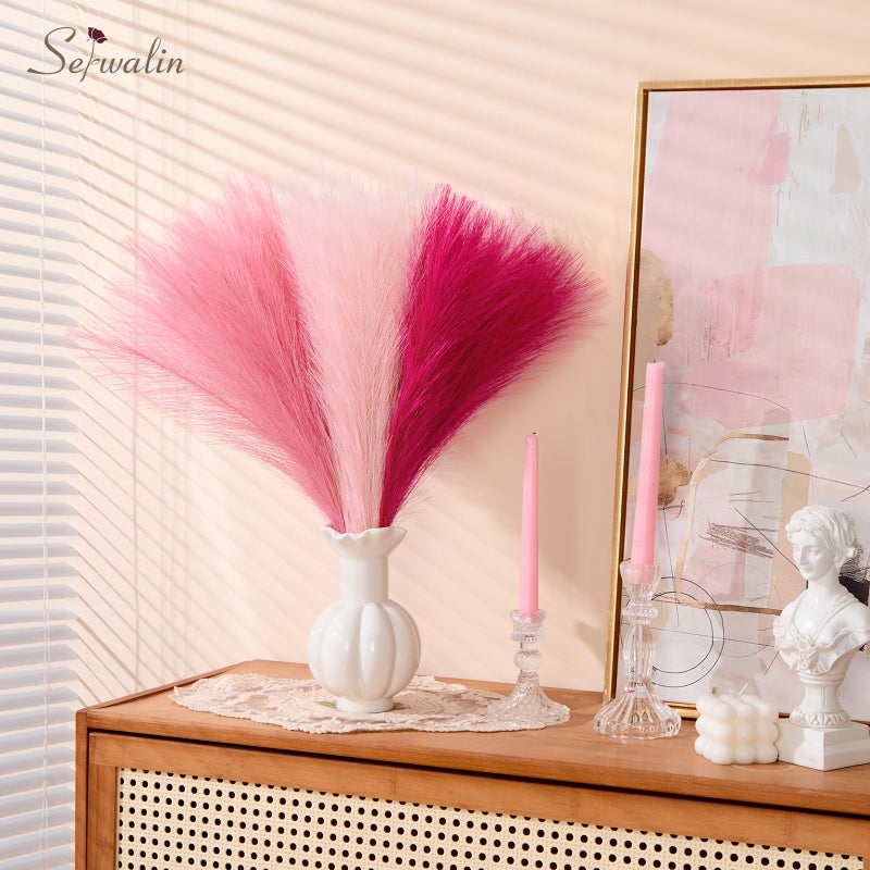 Serwalin 60Pcs Hot Pink & Blush & Pink Pampas Grass Decor, 17.7'' Faux Pampas Grass, Artificial Pompous Grass Bulk Vase Filler Flower Arrangement for Boho Home Wedding Decor - Image 4